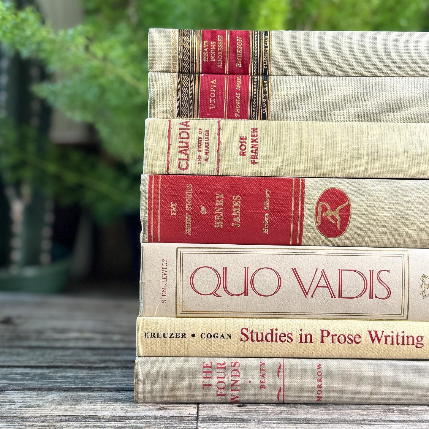 Mid-Century Beige and Red Book Collection, Classics Club, Vintage Books - Pretty Old Books