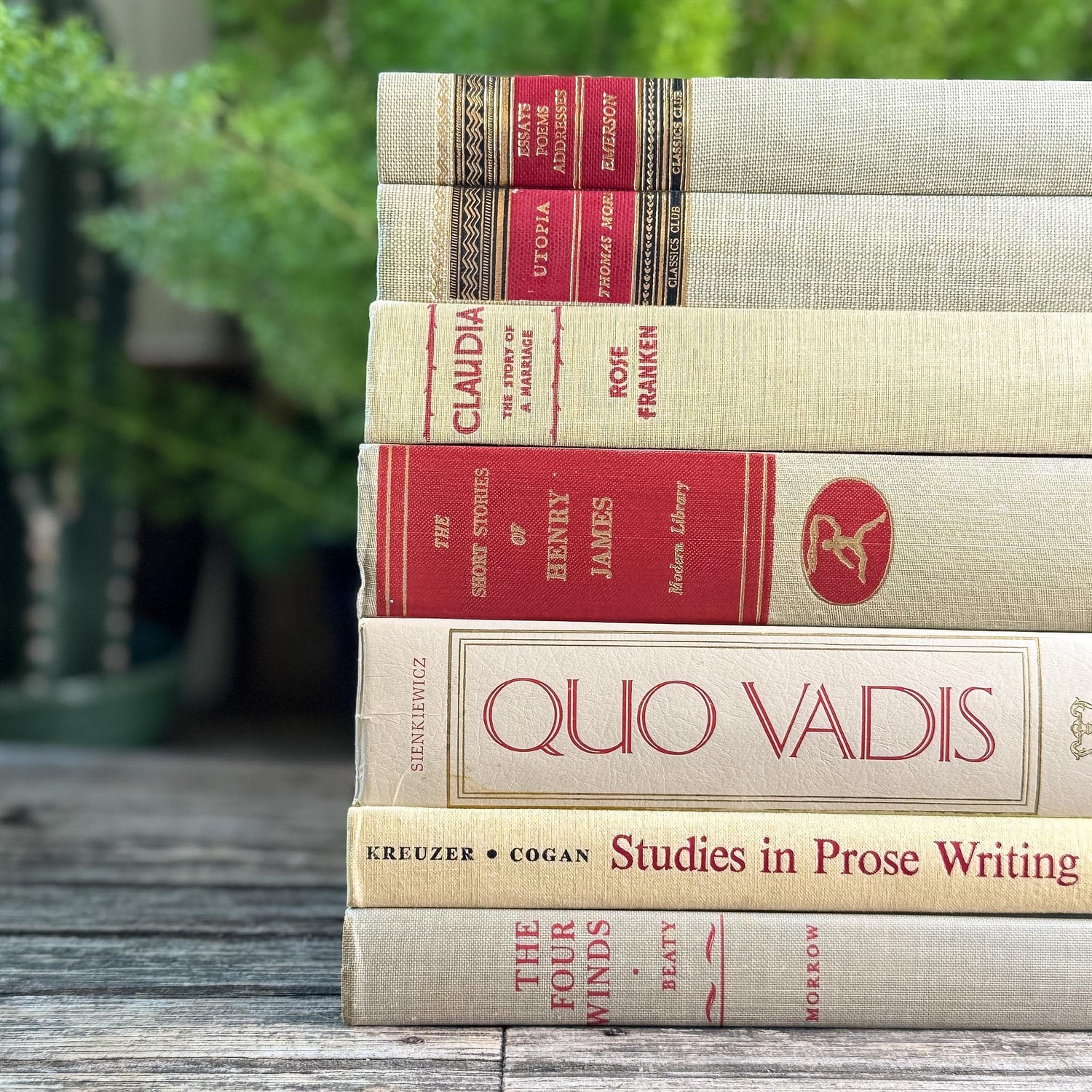 Mid-Century Beige and Red Book Collection, Classics Club, Vintage Books - Pretty Old Books