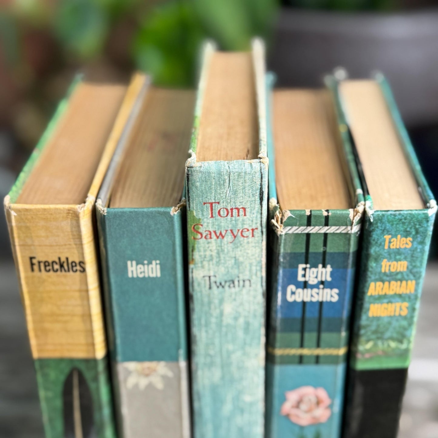Mid - Century Blue - Green Whitman Classics Children's Book Set with Eight Cousins, Freckles, Heidi - Pretty Old Books
