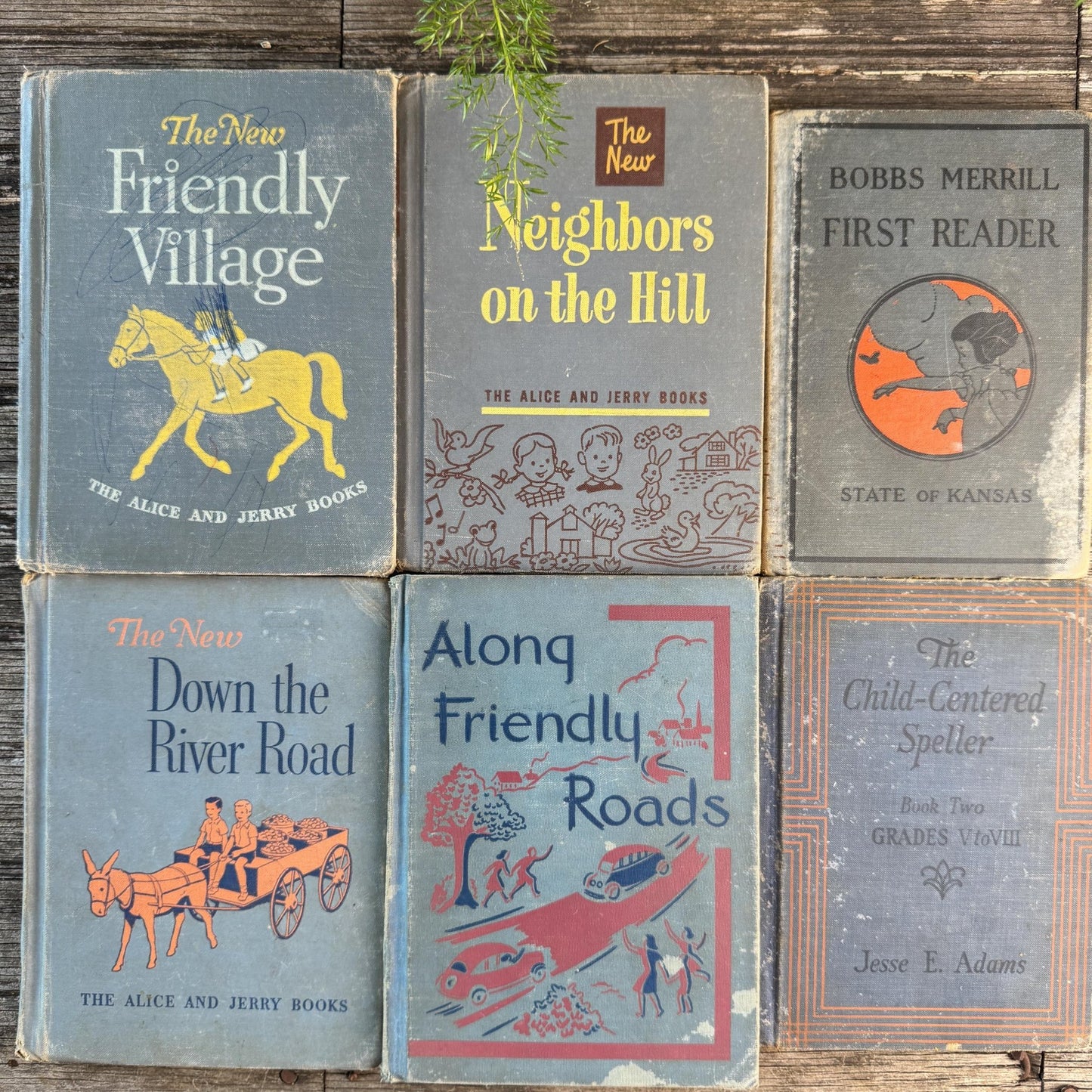Mid Century English Blue School Book Bundle with Alice and Jerry - Pretty Old Books
