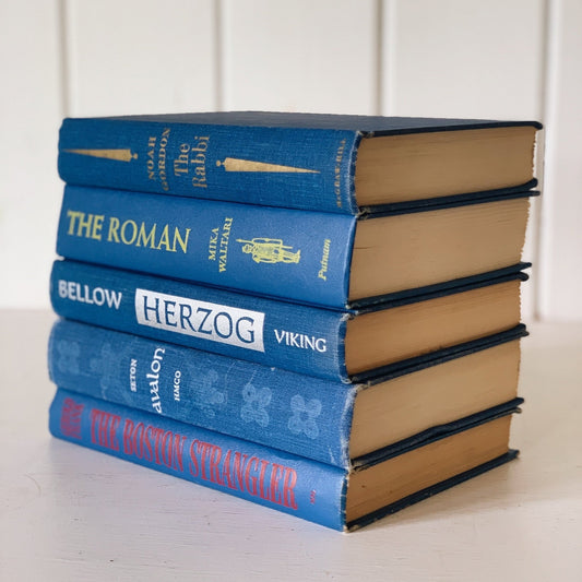 Mid Century Modern Vintage Blue Books for Decor, Vintage Book Set for Shelf Styling, 1960s - Pretty Old Books