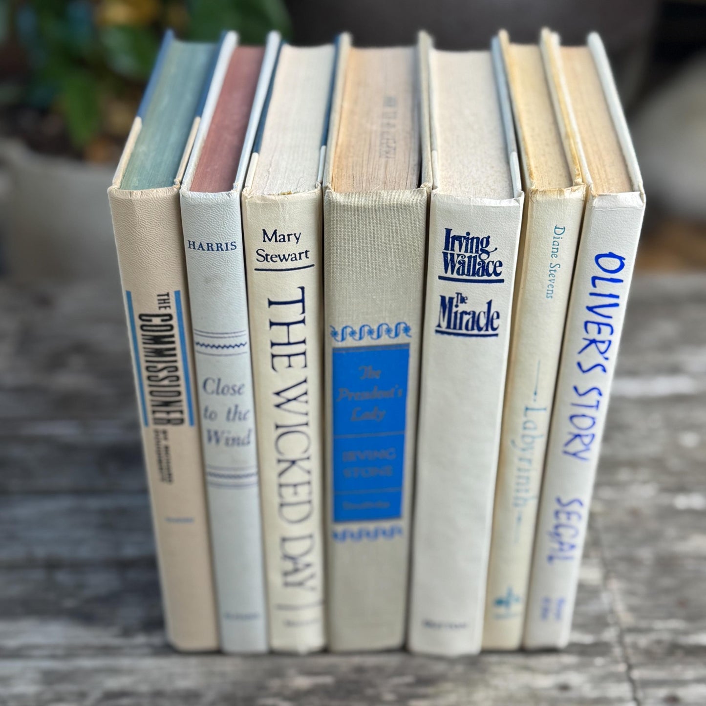 Mid Century Modern White, Cream & Blue Vintage Book Set: Shelf Styling Decor - Pretty Old Books