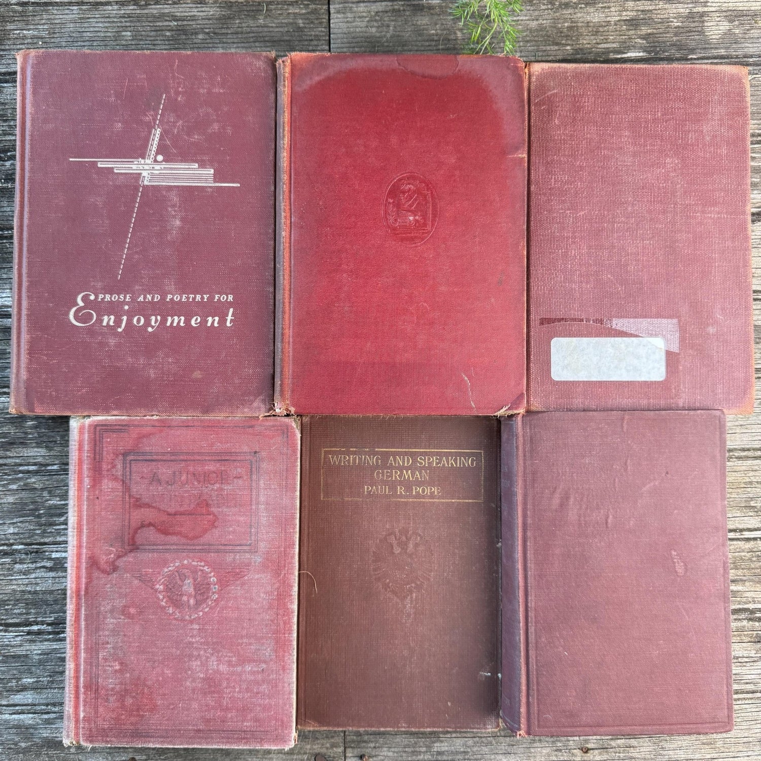 Mid Century Red and Terra Cotta School Book Bundle for Shelf Styling - Pretty Old Books