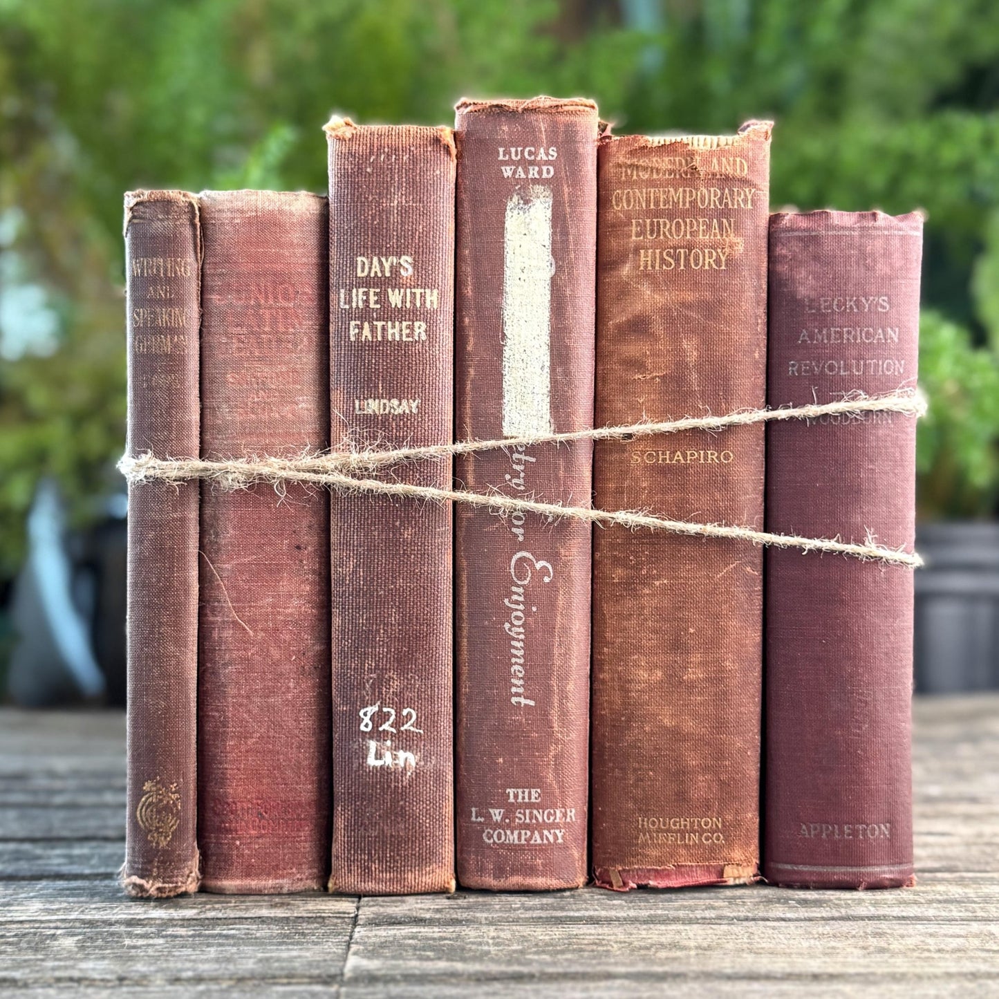 Mid Century Red and Terra Cotta School Book Bundle for Shelf Styling - Pretty Old Books