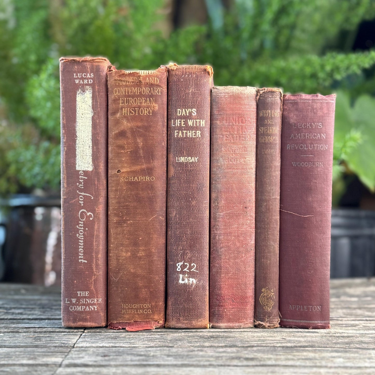 Mid Century Red and Terra Cotta School Book Bundle for Shelf Styling - Pretty Old Books