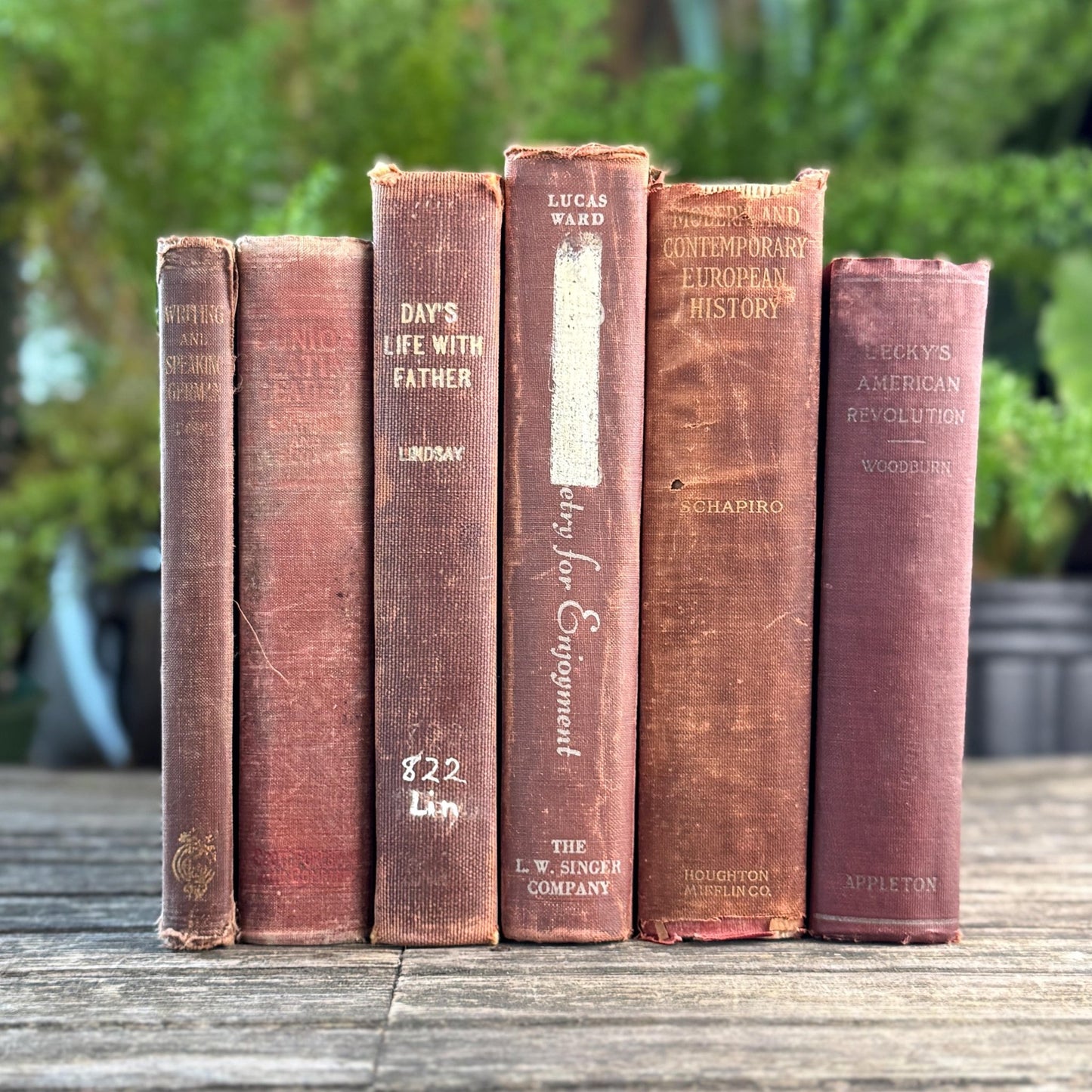 Mid Century Red and Terra Cotta School Book Bundle for Shelf Styling - Pretty Old Books