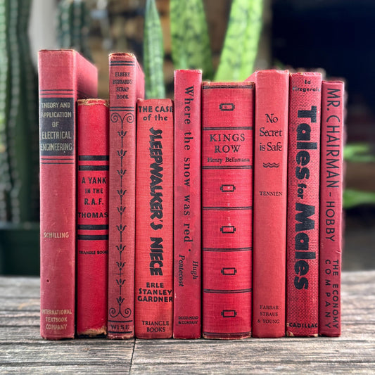 Mid-Century Red Black Book Collection for Shelf Styling - Pretty Old Books