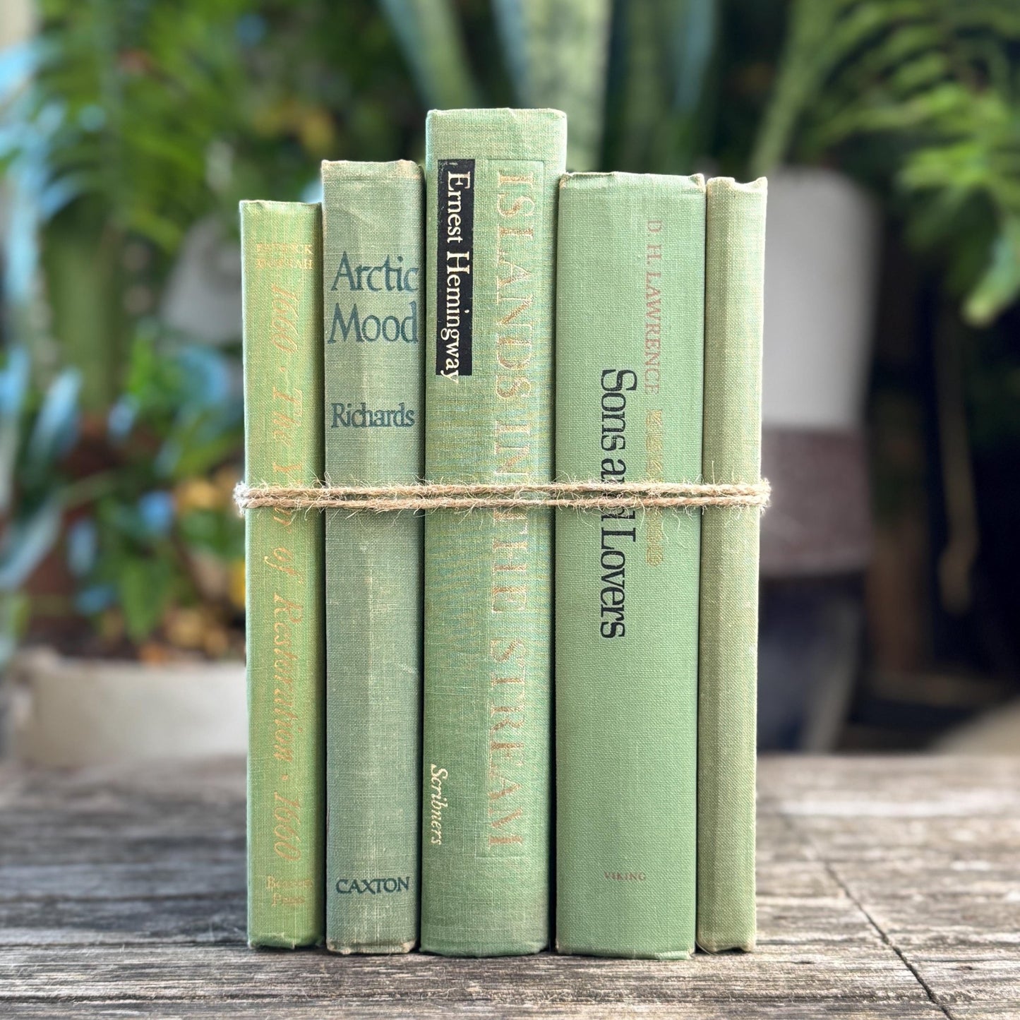 Mint and Sage Green Decorative Books for Bookshelf Decor - Pretty Old Books