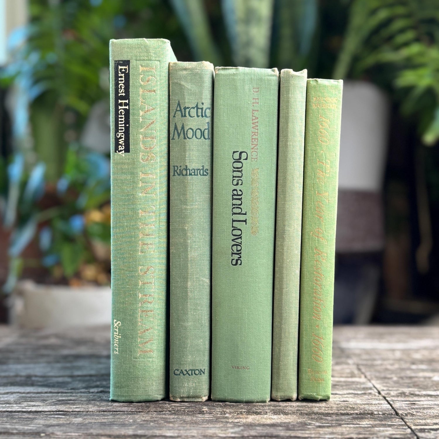 Mint and Sage Green Decorative Books for Bookshelf Decor - Pretty Old Books