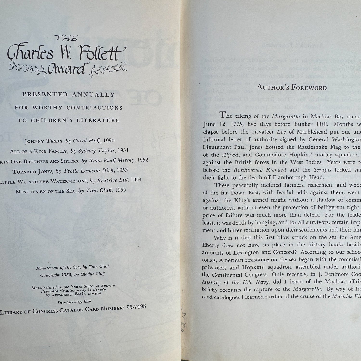 Minutemen of the Sea, Tom Cluff, 1955 Kids History - Pretty Old Books