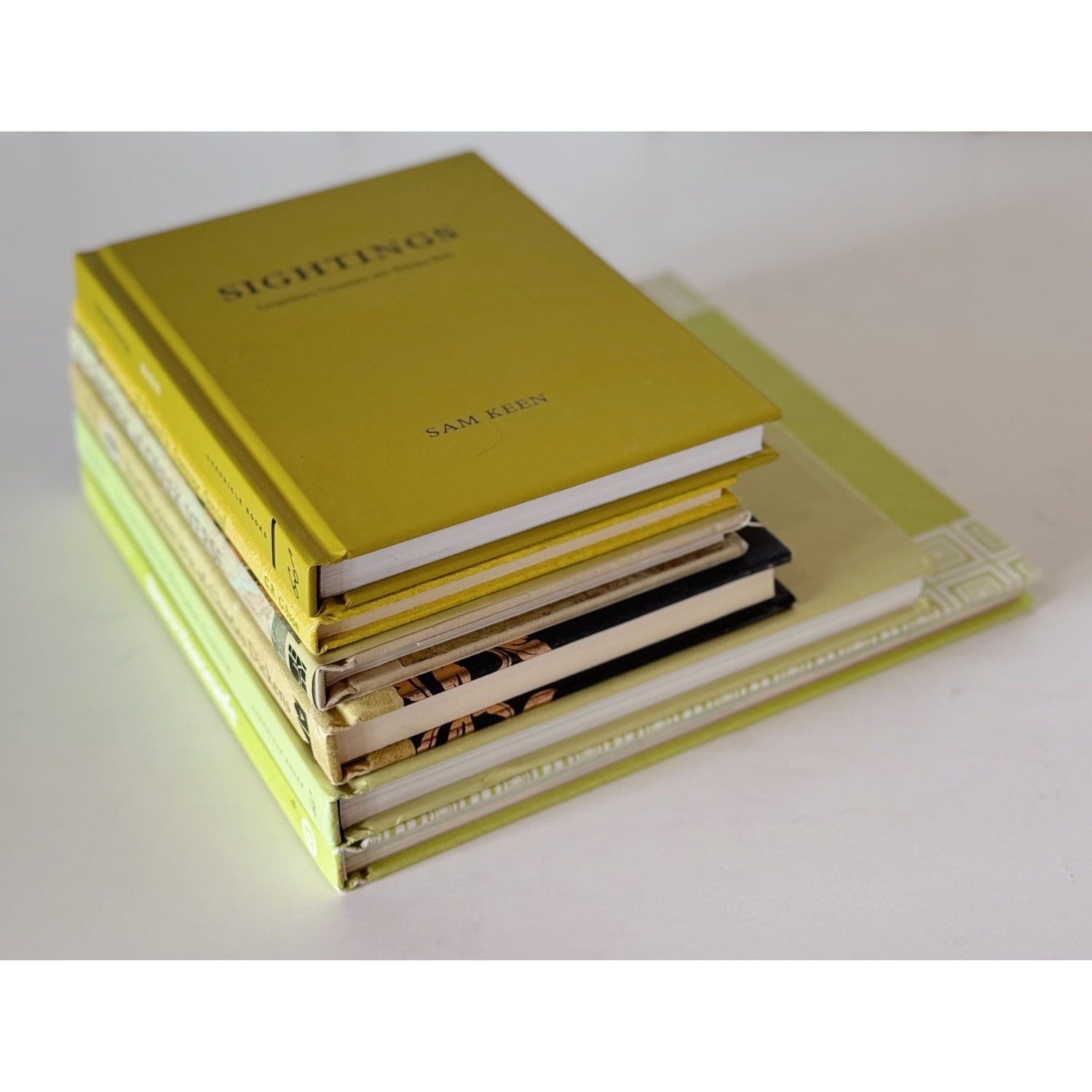 Modern Neon Yellow, Green, Mustard Book Bundle for Night Stand Styling - Pretty Old Books