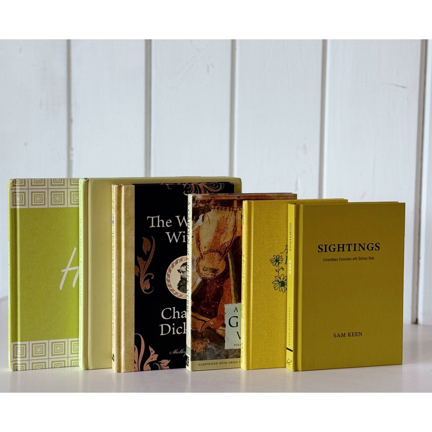 Modern Neon Yellow, Green, Mustard Book Bundle for Night Stand Styling - Pretty Old Books