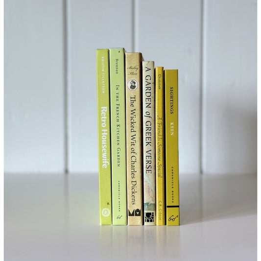 Modern Neon Yellow, Green, Mustard Book Bundle for Night Stand Styling - Pretty Old Books