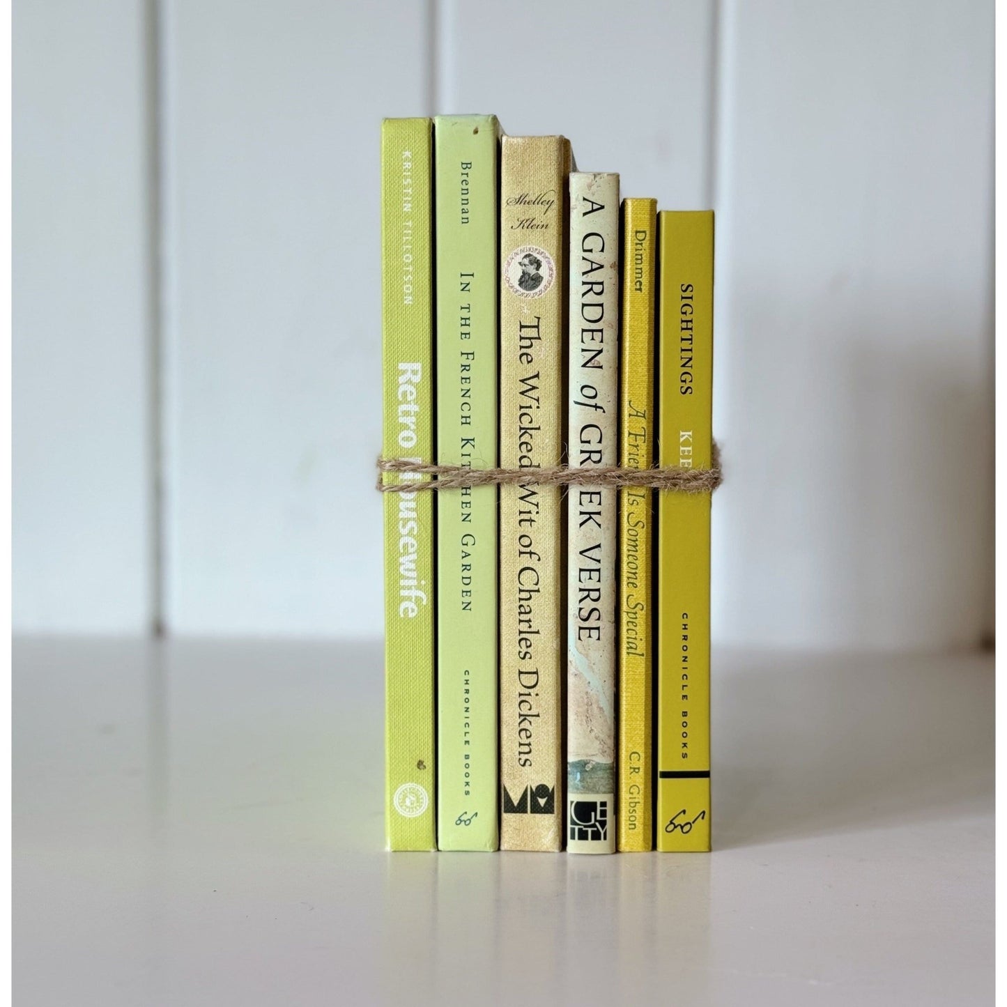 Modern Neon Yellow, Green, Mustard Book Bundle for Night Stand Styling - Pretty Old Books