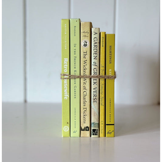 Modern Neon Yellow, Green, Mustard Book Bundle for Night Stand Styling - Pretty Old Books