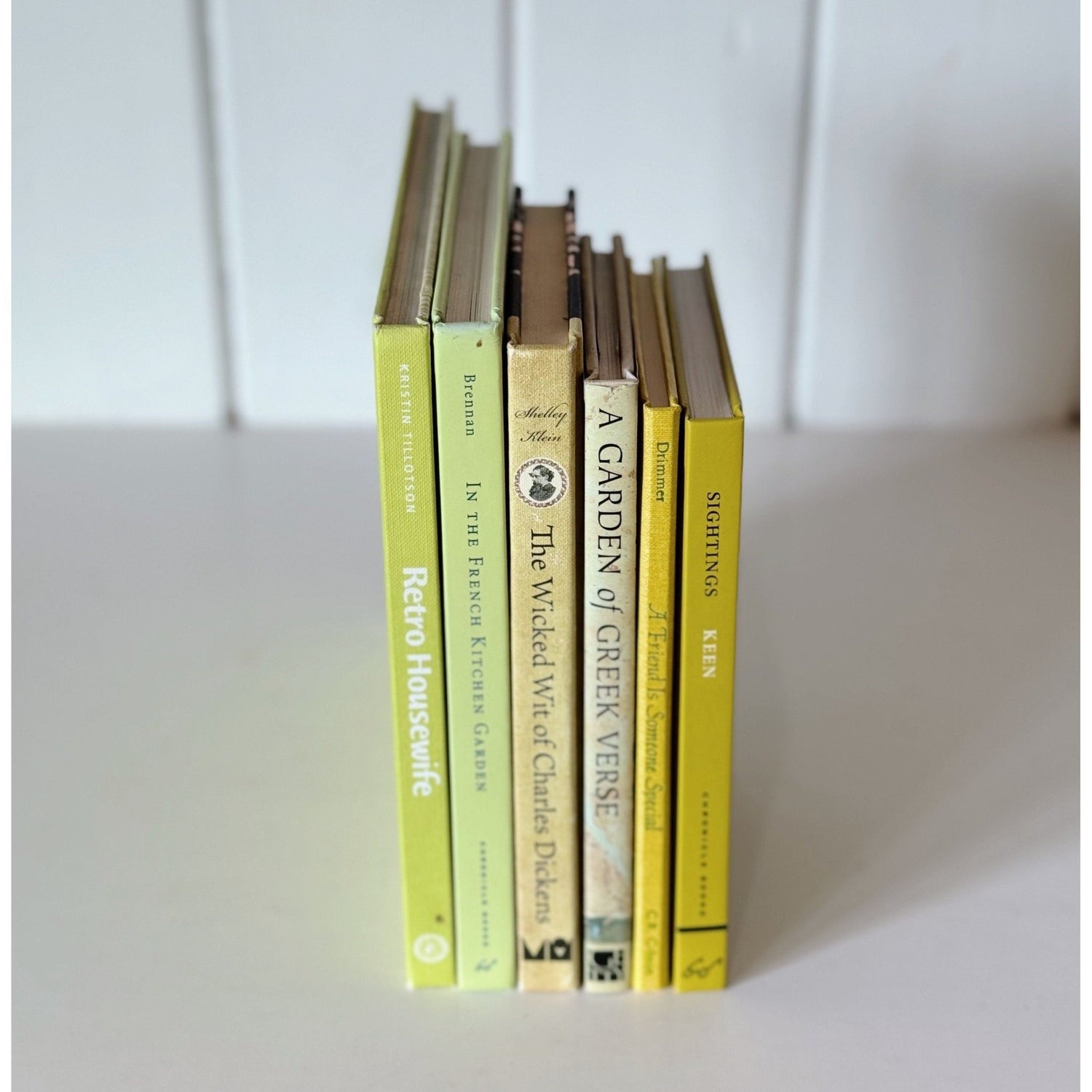 Modern Neon Yellow, Green, Mustard Book Bundle for Night Stand Styling - Pretty Old Books