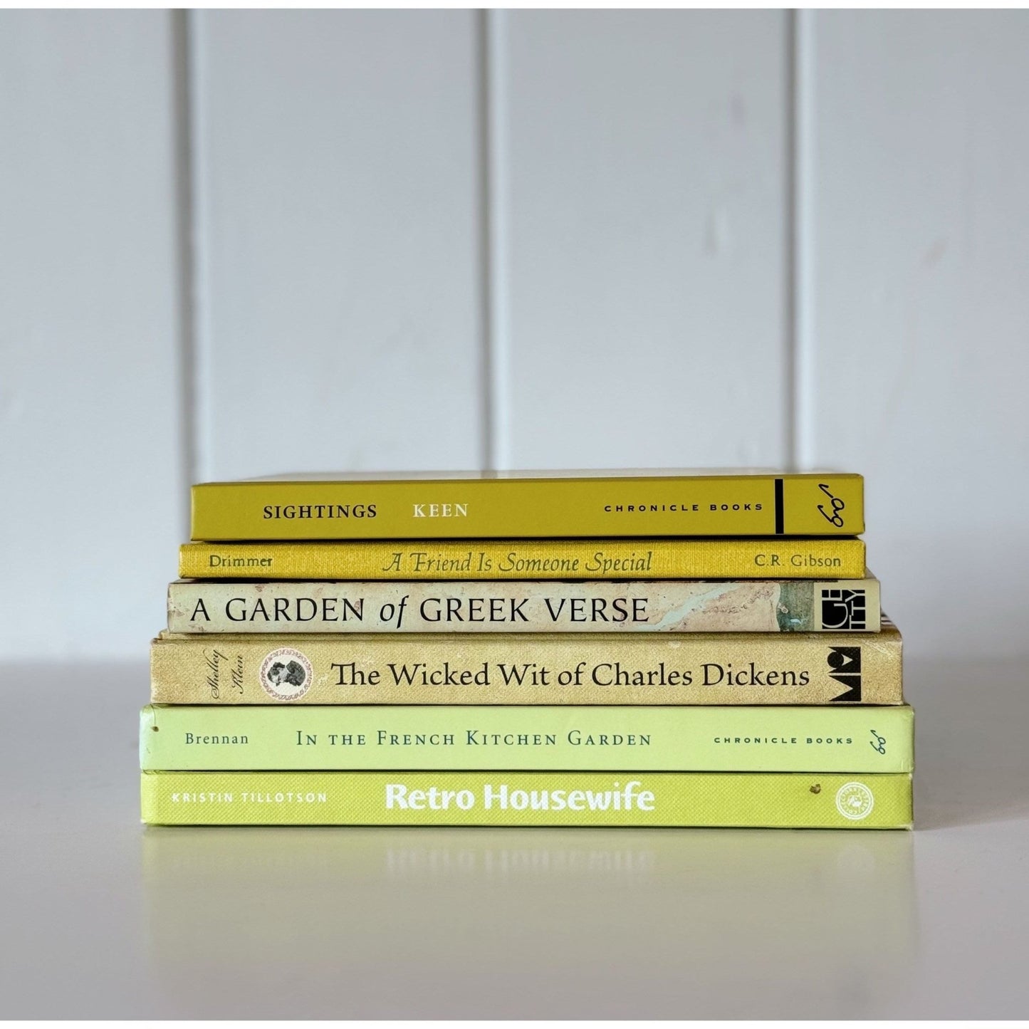 Modern Neon Yellow, Green, Mustard Book Bundle for Night Stand Styling - Pretty Old Books