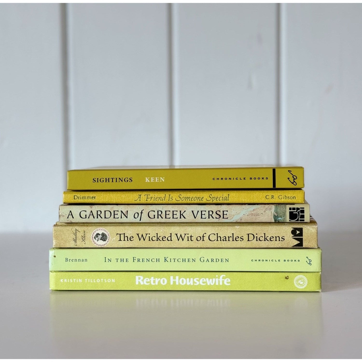 Modern Neon Yellow, Green, Mustard Book Bundle for Night Stand Styling - Pretty Old Books