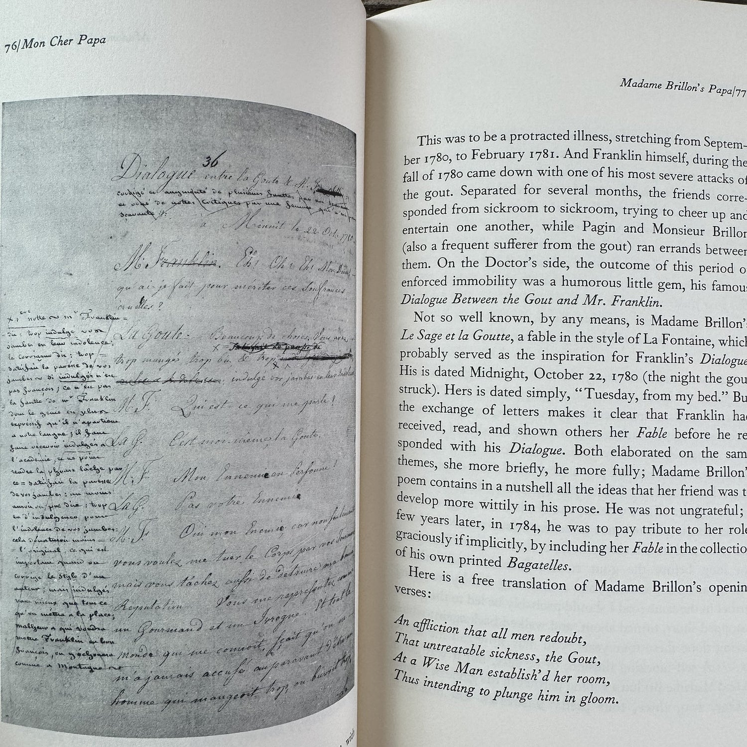 Mon Cher Papa: Franklin and the Ladies of Paris, Claude-Anne Lopez, 1966, Yale University Press - Pretty Old Books