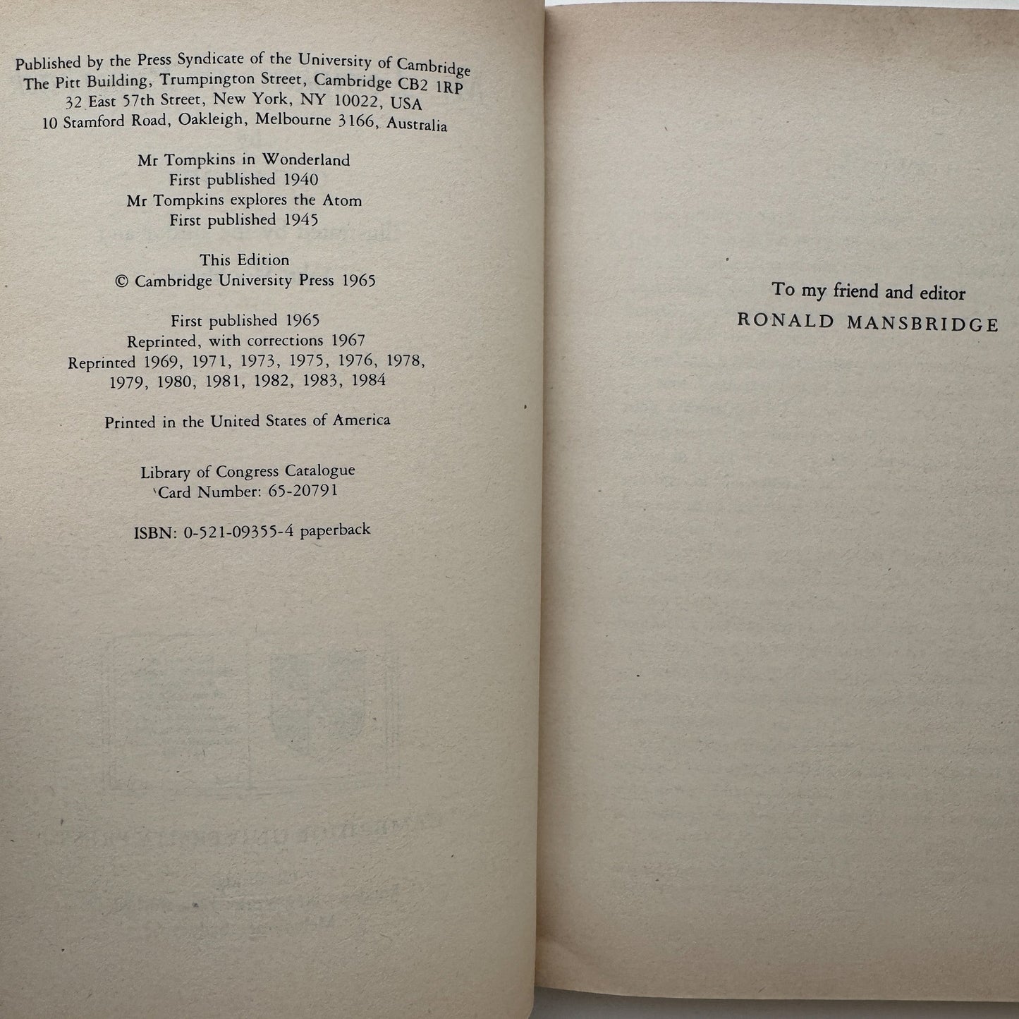 Mr. Tompkins in Paperback, George Gamow, 1965, Paperback - Pretty Old Books
