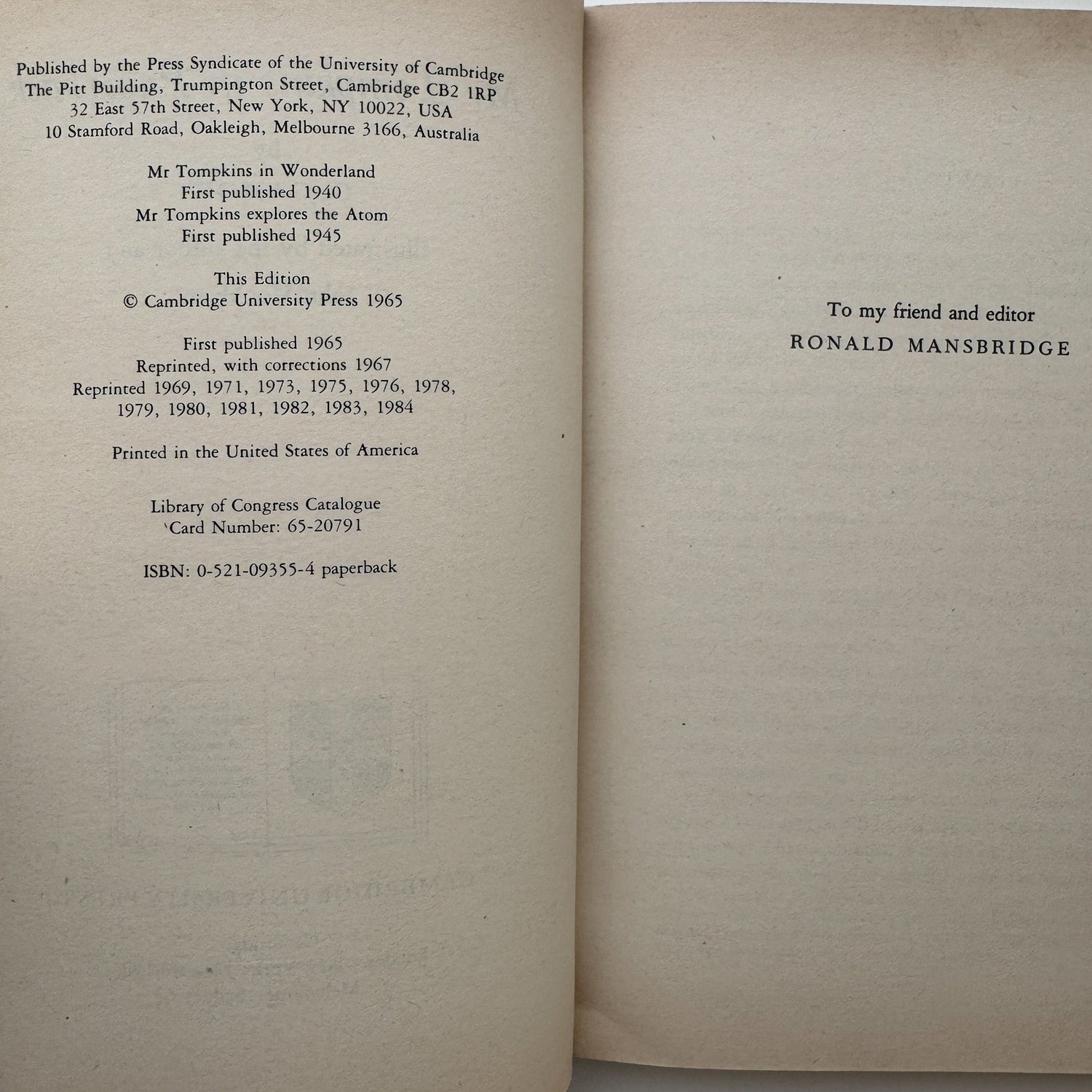 Mr. Tompkins in Paperback, George Gamow, 1965, Paperback - Pretty Old Books