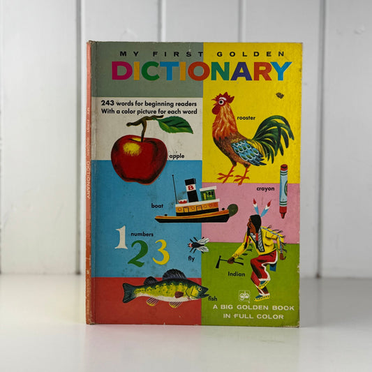 My First Golden Dictionary, Illustrated Oversized 1978 Hardcover Children's Boook - Pretty Old Books
