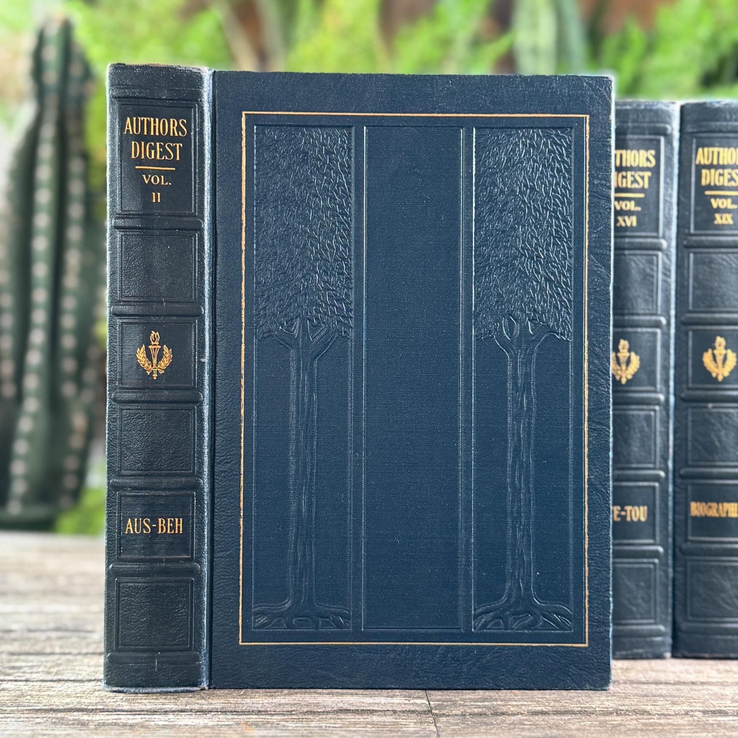 Navy Blue Embossed Antique Authors Digest Book Bundle - Pretty Old Books