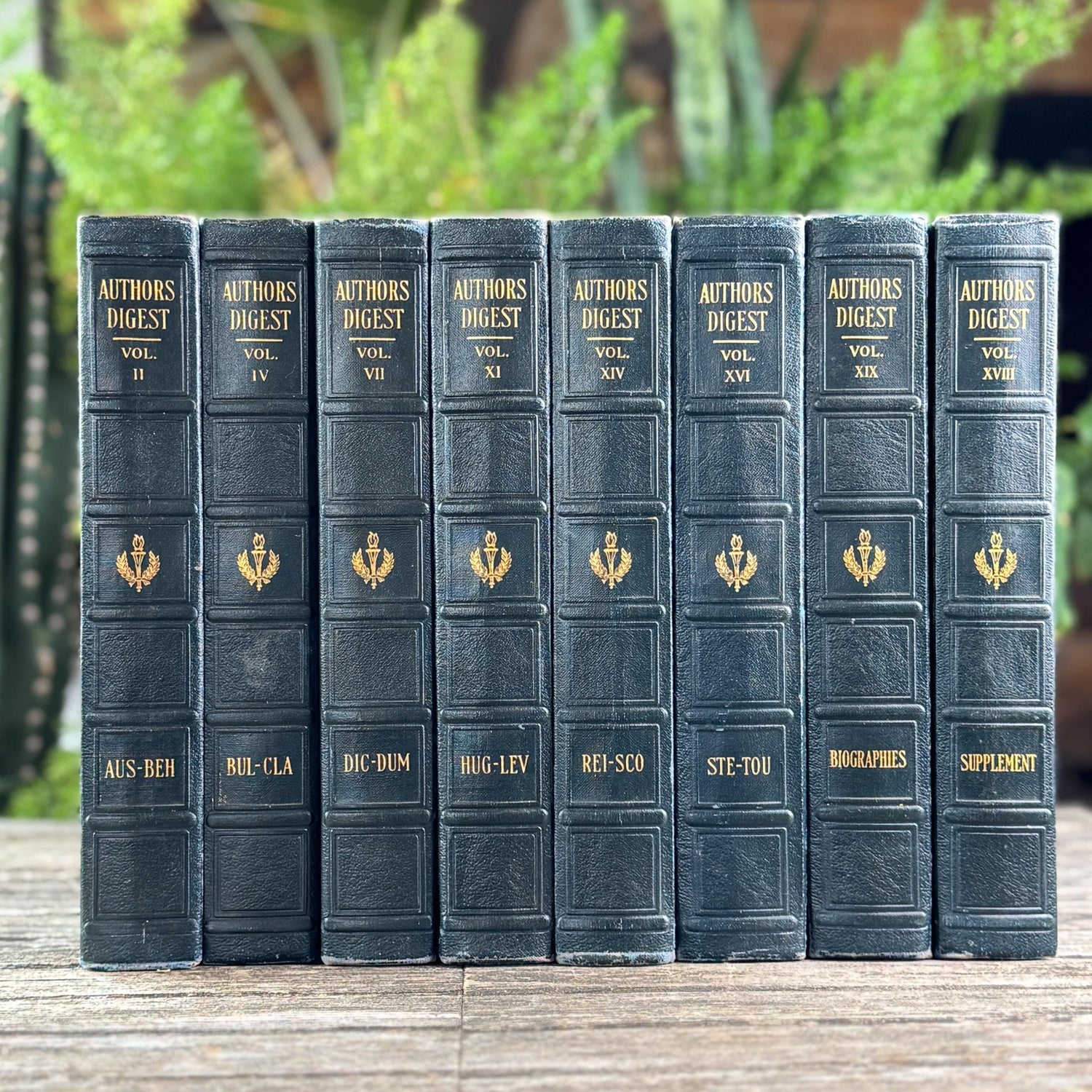 Navy Blue Embossed Antique Authors Digest Book Bundle - Pretty Old Books