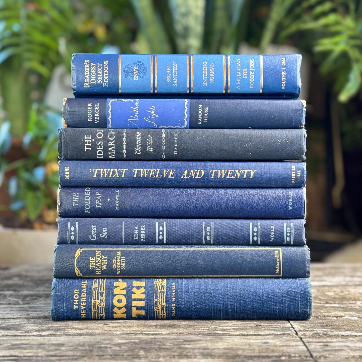 Navy Indigo Blue and Gold Vintage Book Set for Decor, Bookshelf Styling Bundle - Pretty Old Books