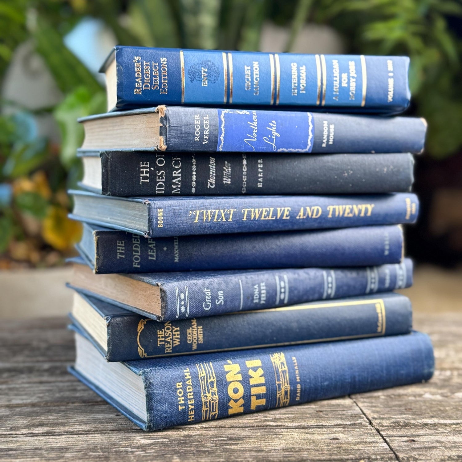 Navy Indigo Blue and Gold Vintage Book Set for Decor, Bookshelf Styling Bundle - Pretty Old Books