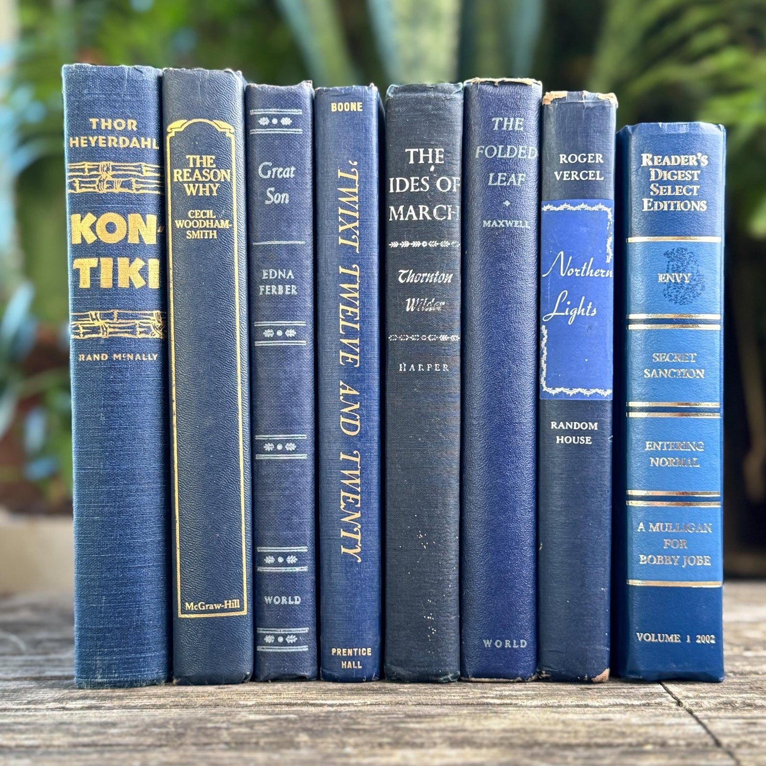 Navy Indigo Blue and Gold Vintage Book Set for Decor, Bookshelf Styling Bundle - Pretty Old Books