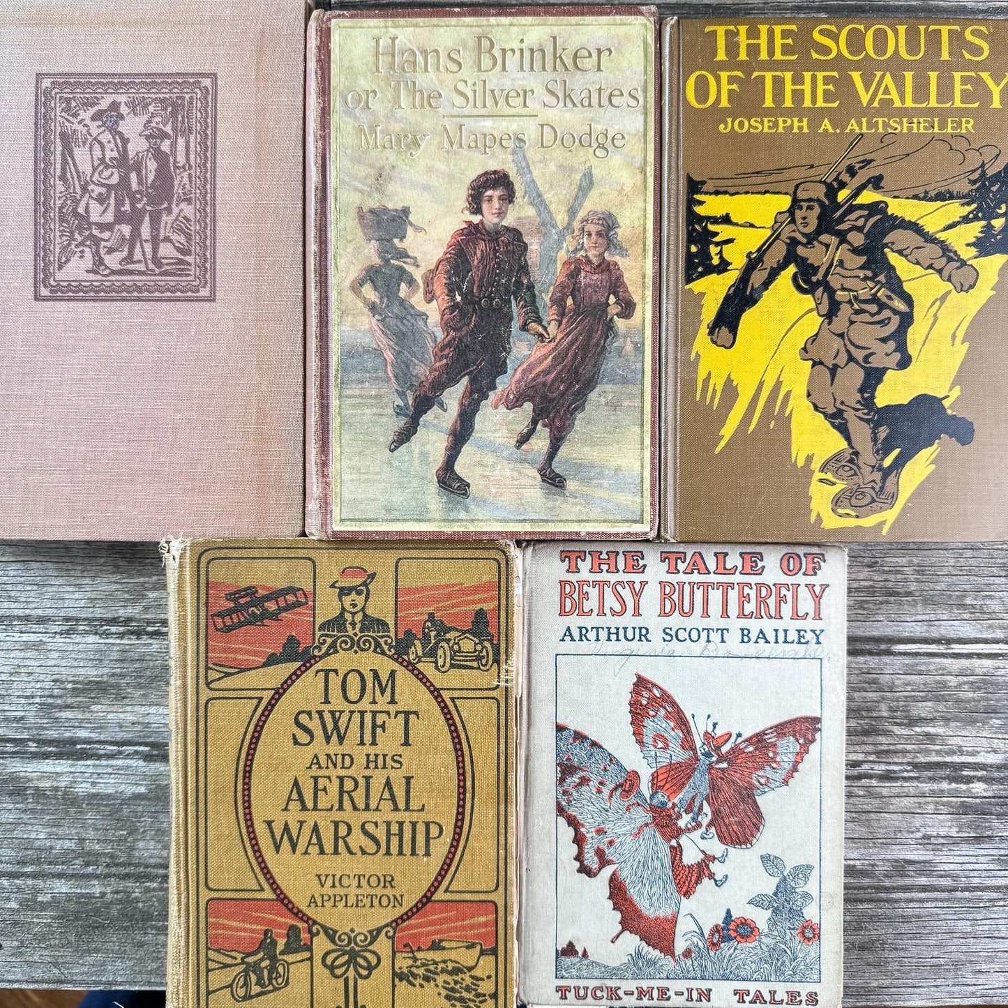 Neutral Brown Mauve Tan Children's Vintage Book Set For Shelf Styling - Pretty Old Books