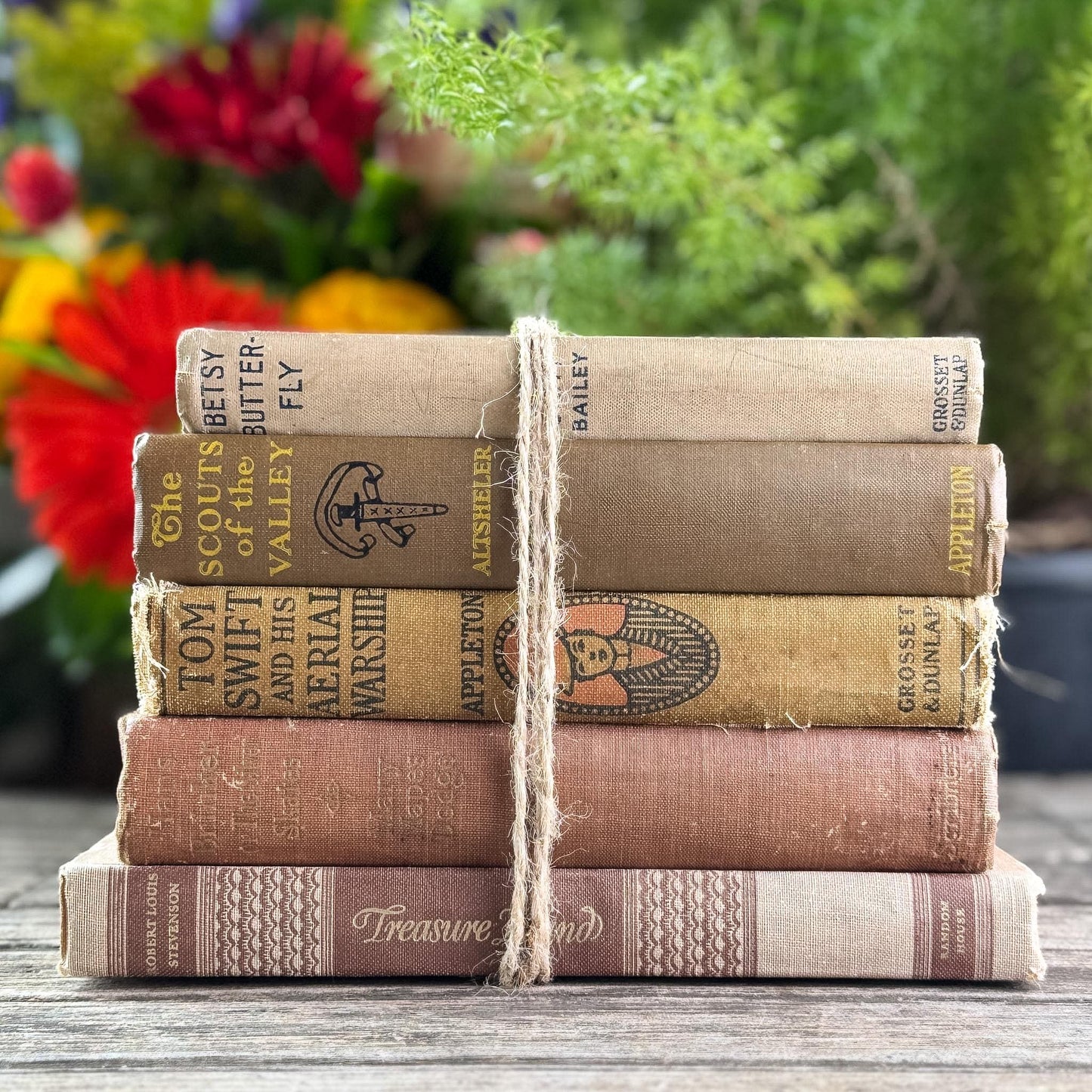 Neutral Brown Mauve Tan Children's Vintage Book Set For Shelf Styling - Pretty Old Books