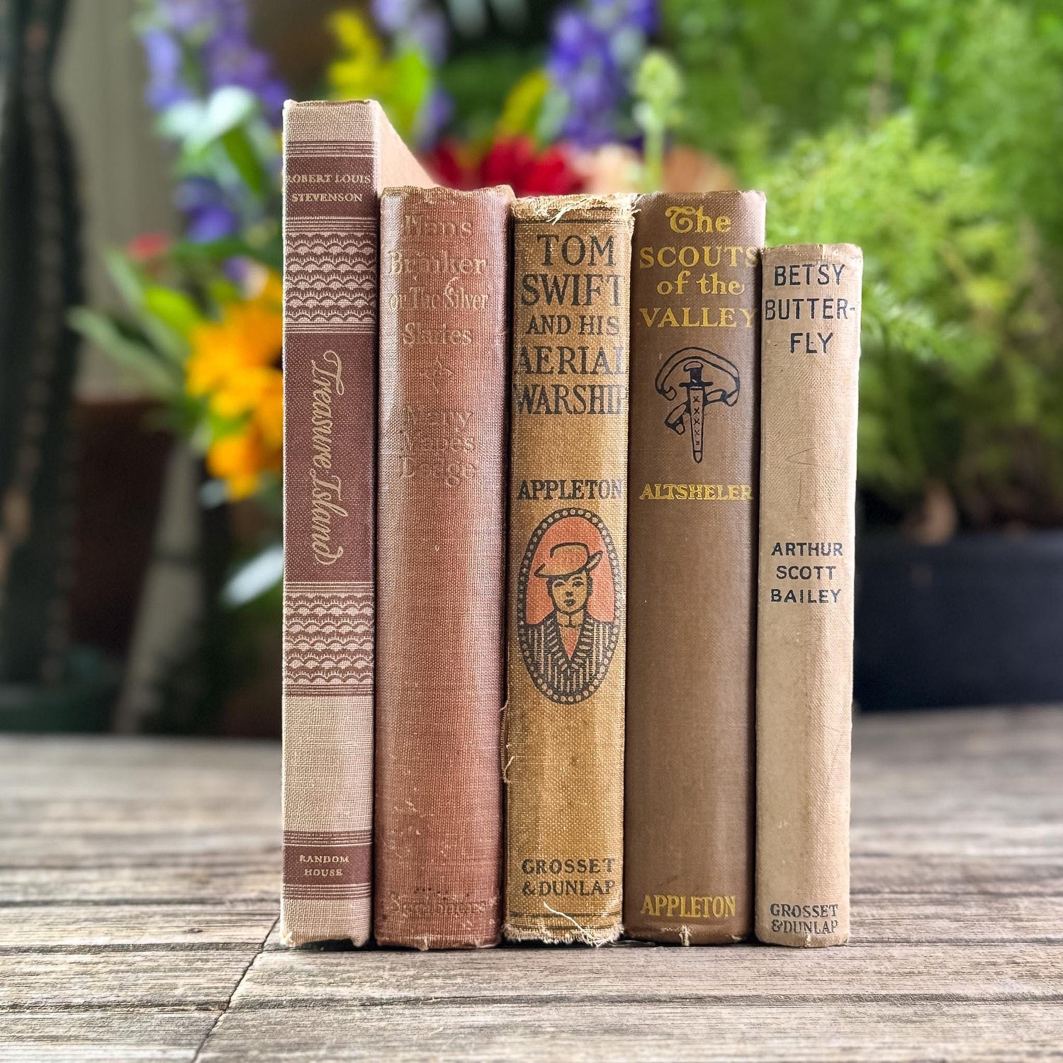 Neutral Brown Mauve Tan Children's Vintage Book Set For Shelf Styling - Pretty Old Books