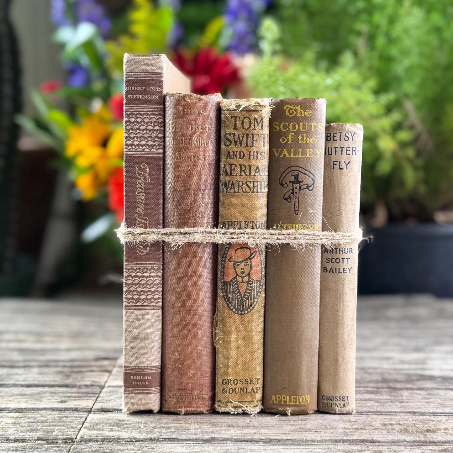 Neutral Brown Mauve Tan Children's Vintage Book Set For Shelf Styling - Pretty Old Books
