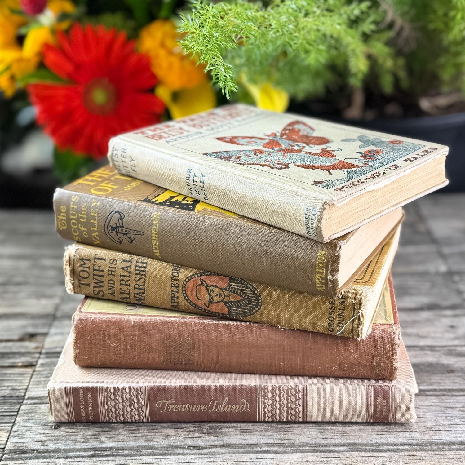 Neutral Brown Mauve Tan Children's Vintage Book Set For Shelf Styling - Pretty Old Books
