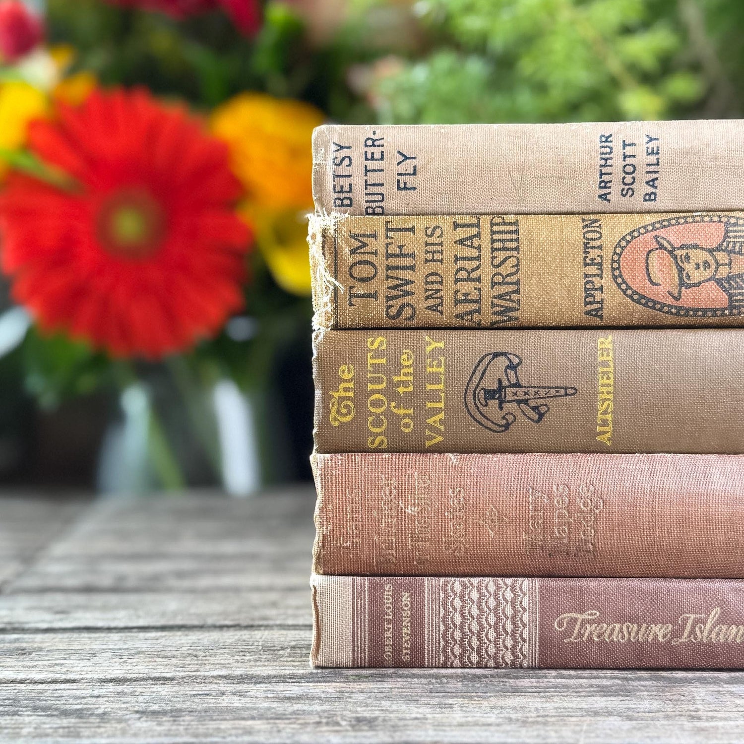 Neutral Brown Mauve Tan Children's Vintage Book Set For Shelf Styling - Pretty Old Books