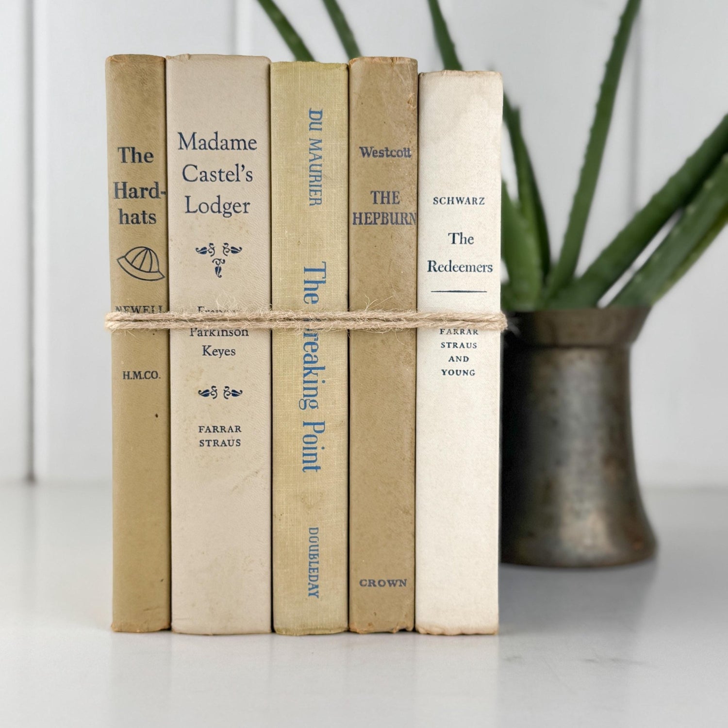 Neutral Shabby Vintage Books Bundle, Faded Blue and Beige Distressed Books for Shelf Styling - Pretty Old Books