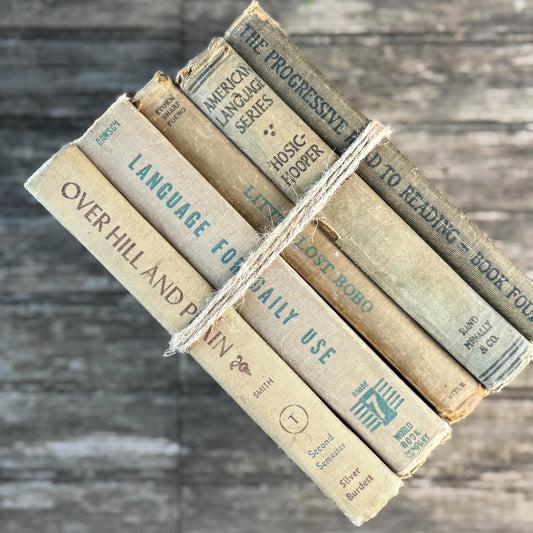 Neutral Vintage Beige School Book Stack - Pretty Old Books