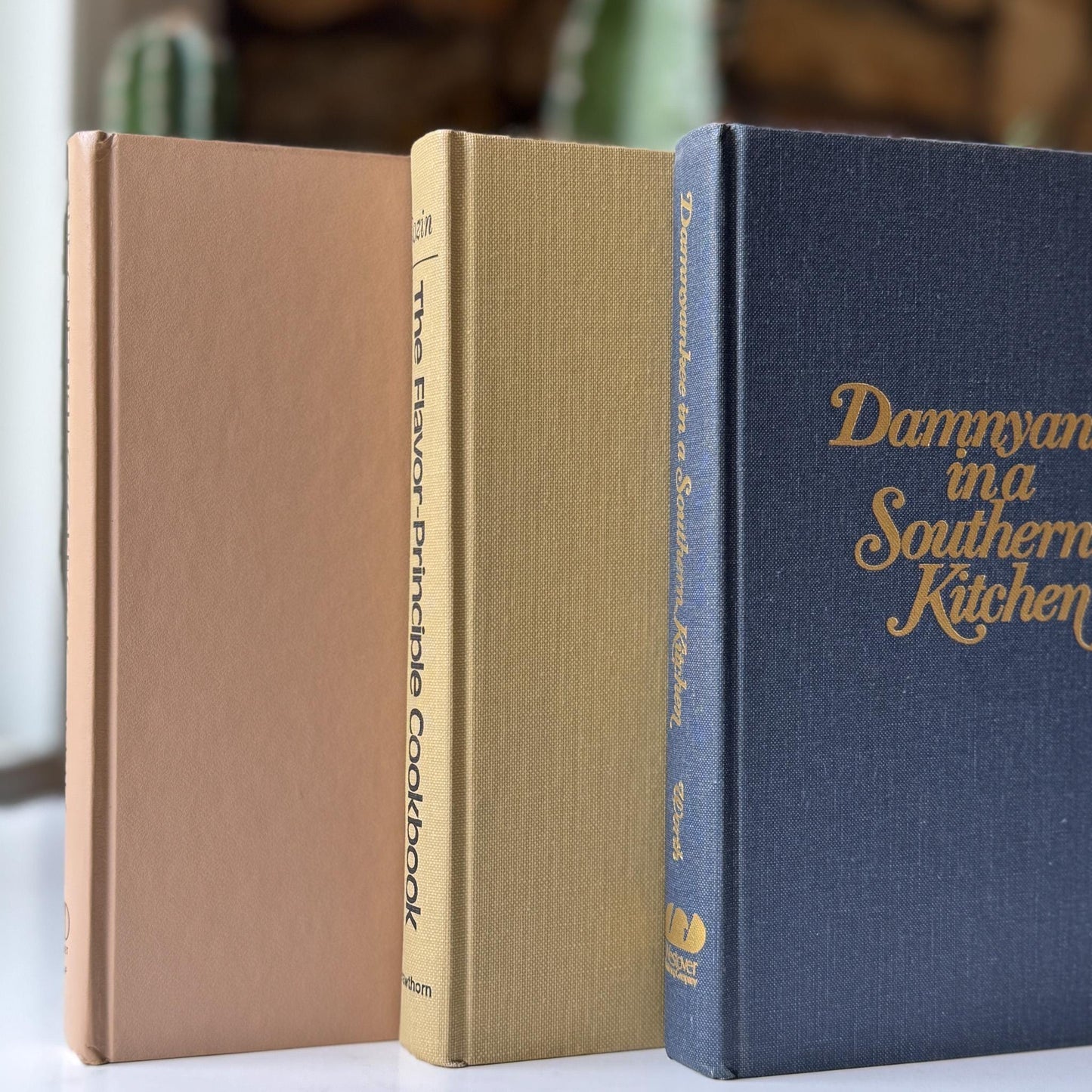 Neutral Vintage Cookbook Set for Kitchen Shelf Styling - Pretty Old Books