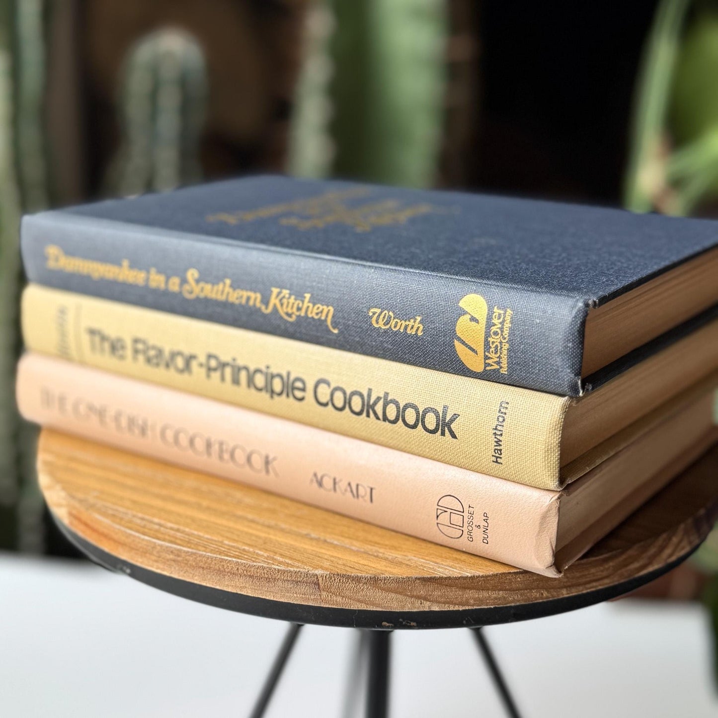 Neutral Vintage Cookbook Set for Kitchen Shelf Styling - Pretty Old Books