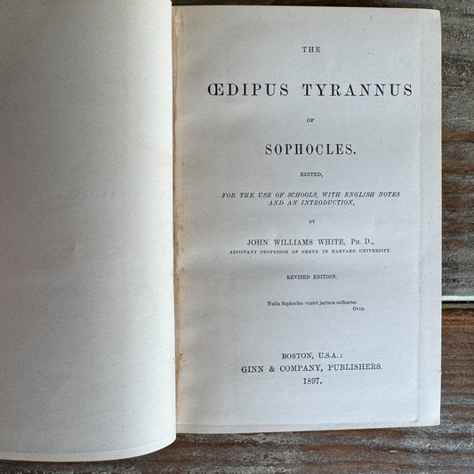 Oedipus Tyrannus by Sophocles, 1897 Ginn & Company School Edition, Greek - Pretty Old Books