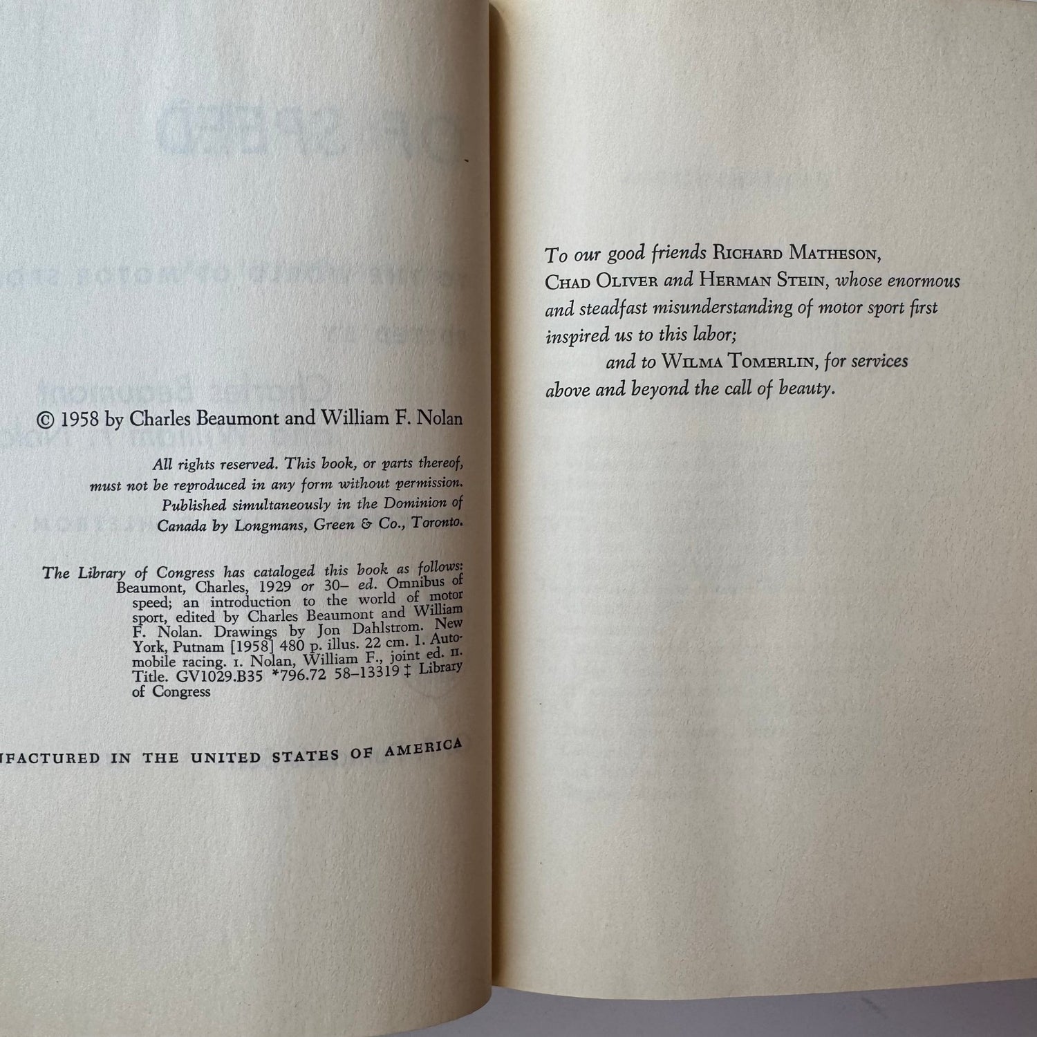 Omnibus of Speed: A Definitive Anthology of Motor Racing Literature, 1958 First Edition Hardcover - Pretty Old Books