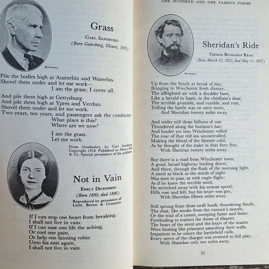 One Hundred and One Famous Poems with a Prose Supplement (1958) - Pretty Old Books