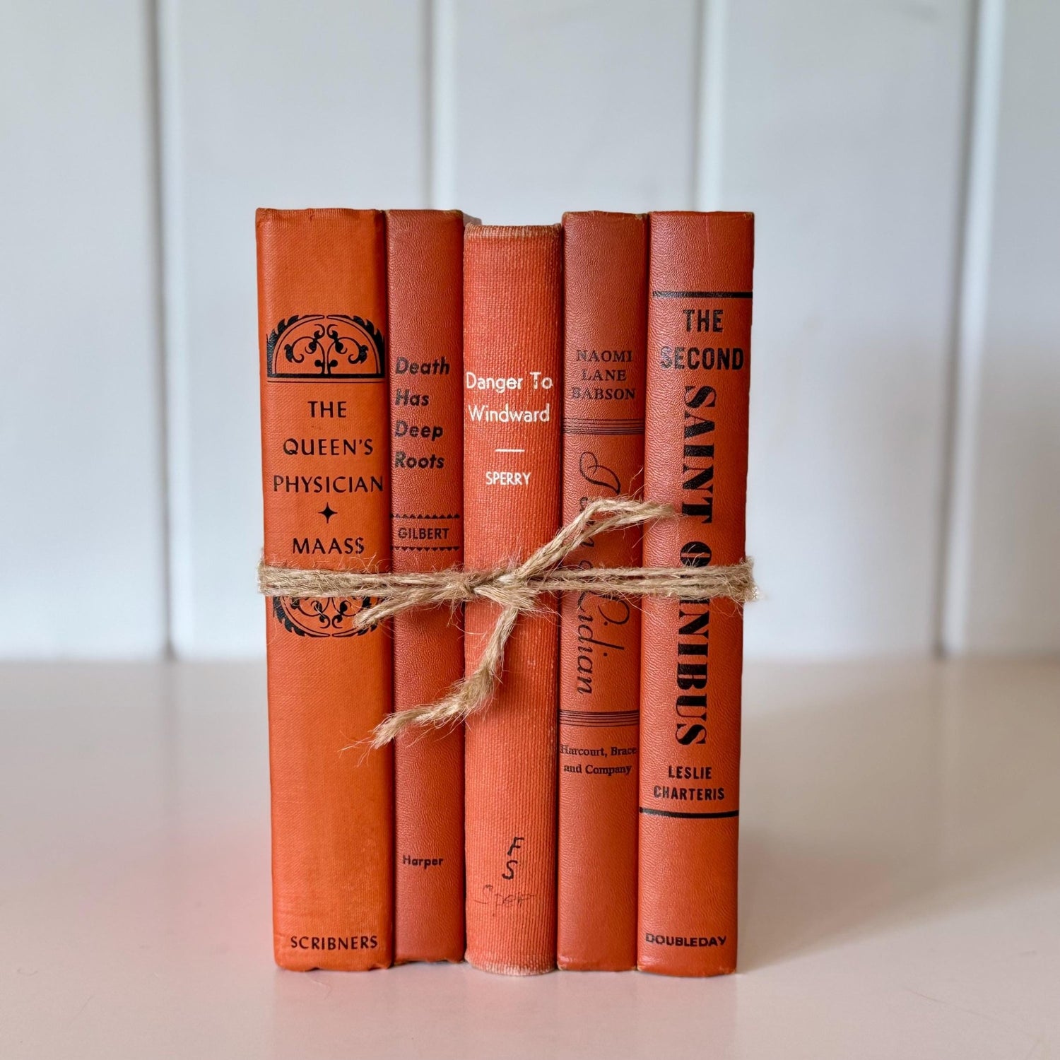 Orange Rust Red Terra Cotta Decorative Books, Vintage Old Book Decor, Orange Fall Bookshelf Decor - Pretty Old Books