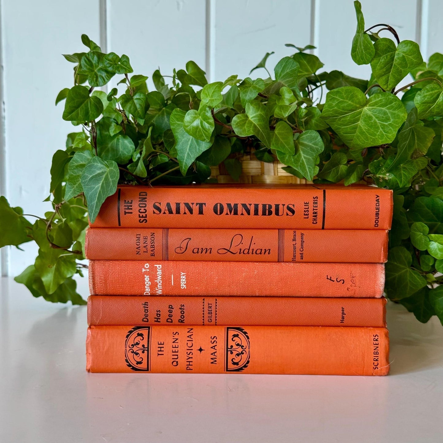 Orange Rust Red Terra Cotta Decorative Books, Vintage Old Book Decor, Orange Fall Bookshelf Decor - Pretty Old Books