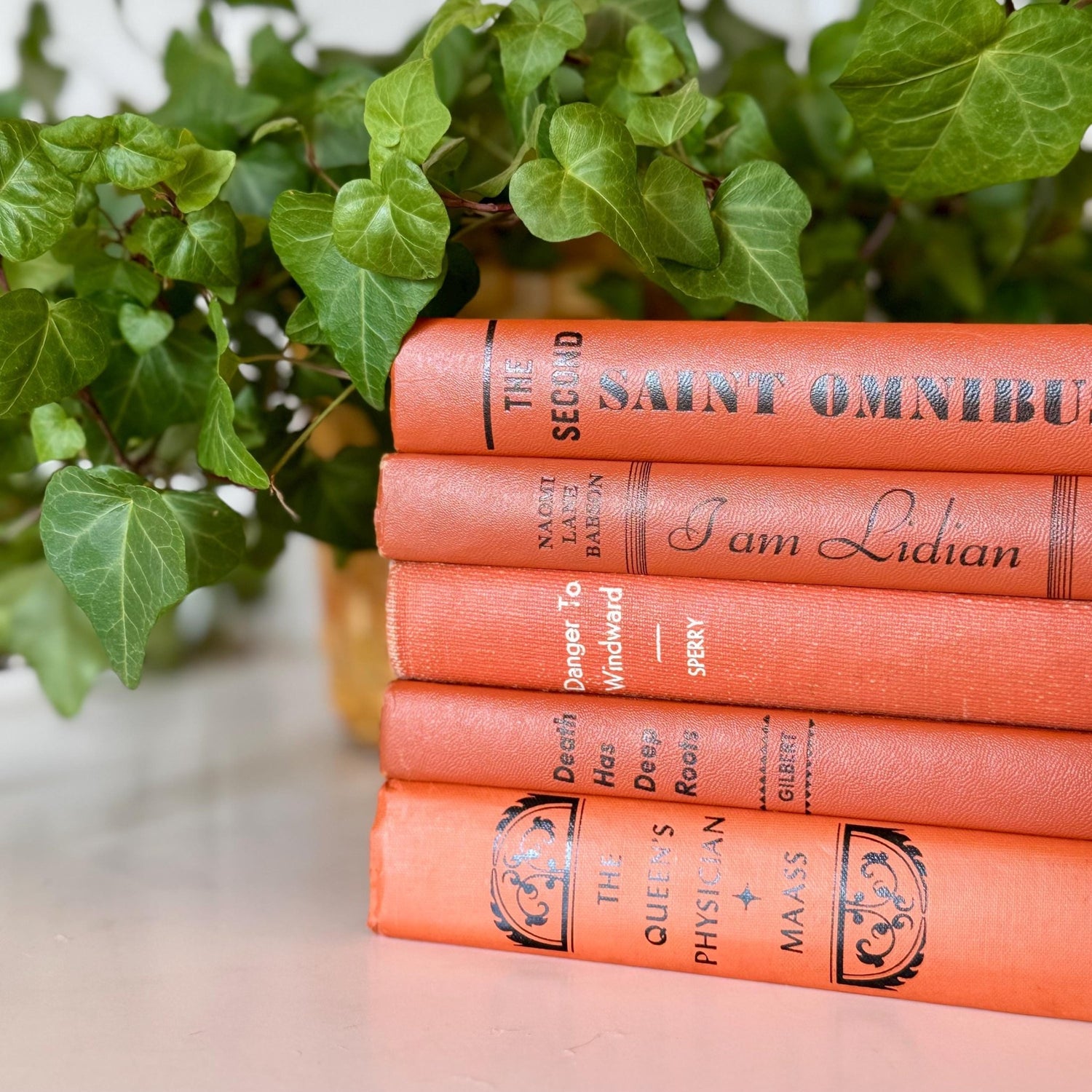 Orange Rust Red Terra Cotta Decorative Books, Vintage Old Book Decor, Orange Fall Bookshelf Decor - Pretty Old Books
