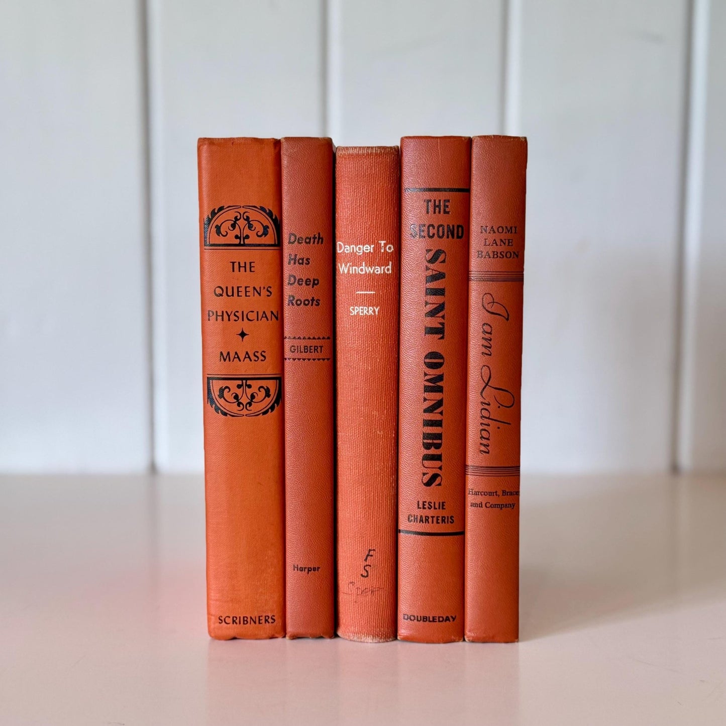 Orange Rust Red Terra Cotta Decorative Books, Vintage Old Book Decor, Orange Fall Bookshelf Decor - Pretty Old Books
