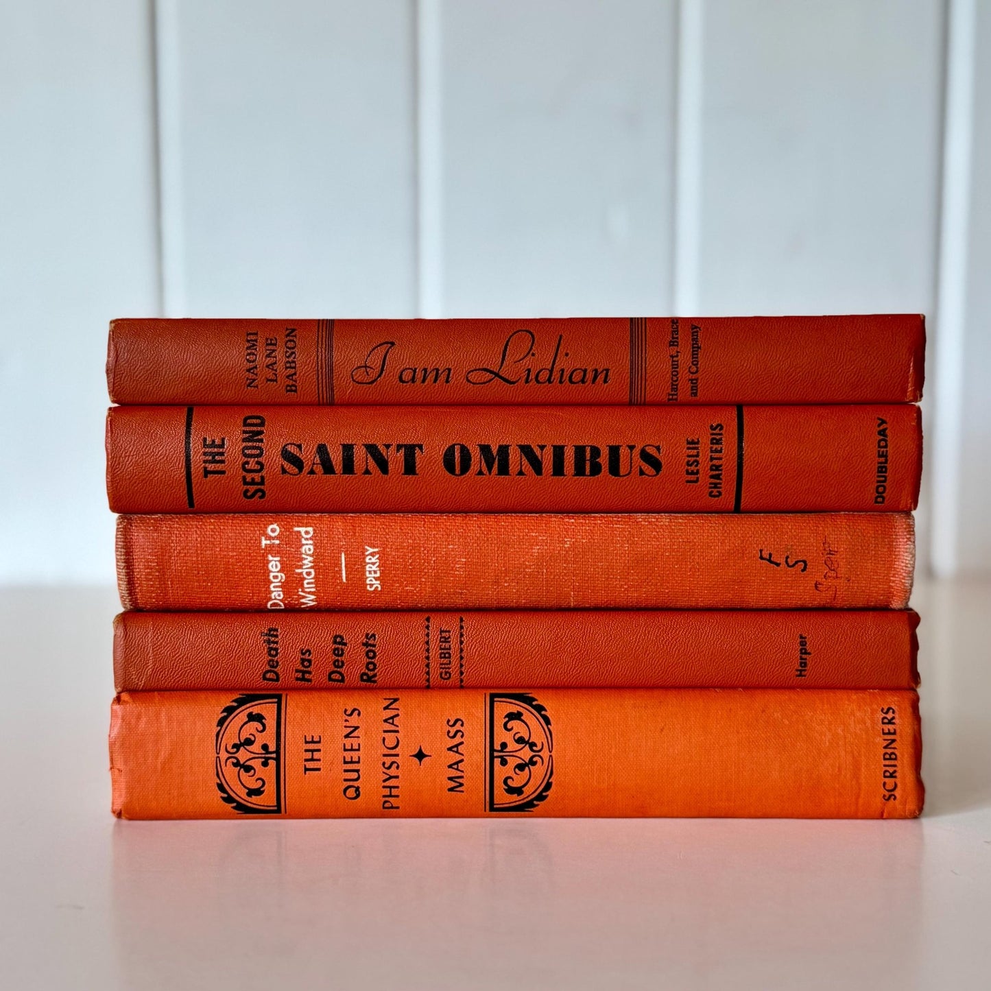 Orange Rust Red Terra Cotta Decorative Books, Vintage Old Book Decor, Orange Fall Bookshelf Decor - Pretty Old Books