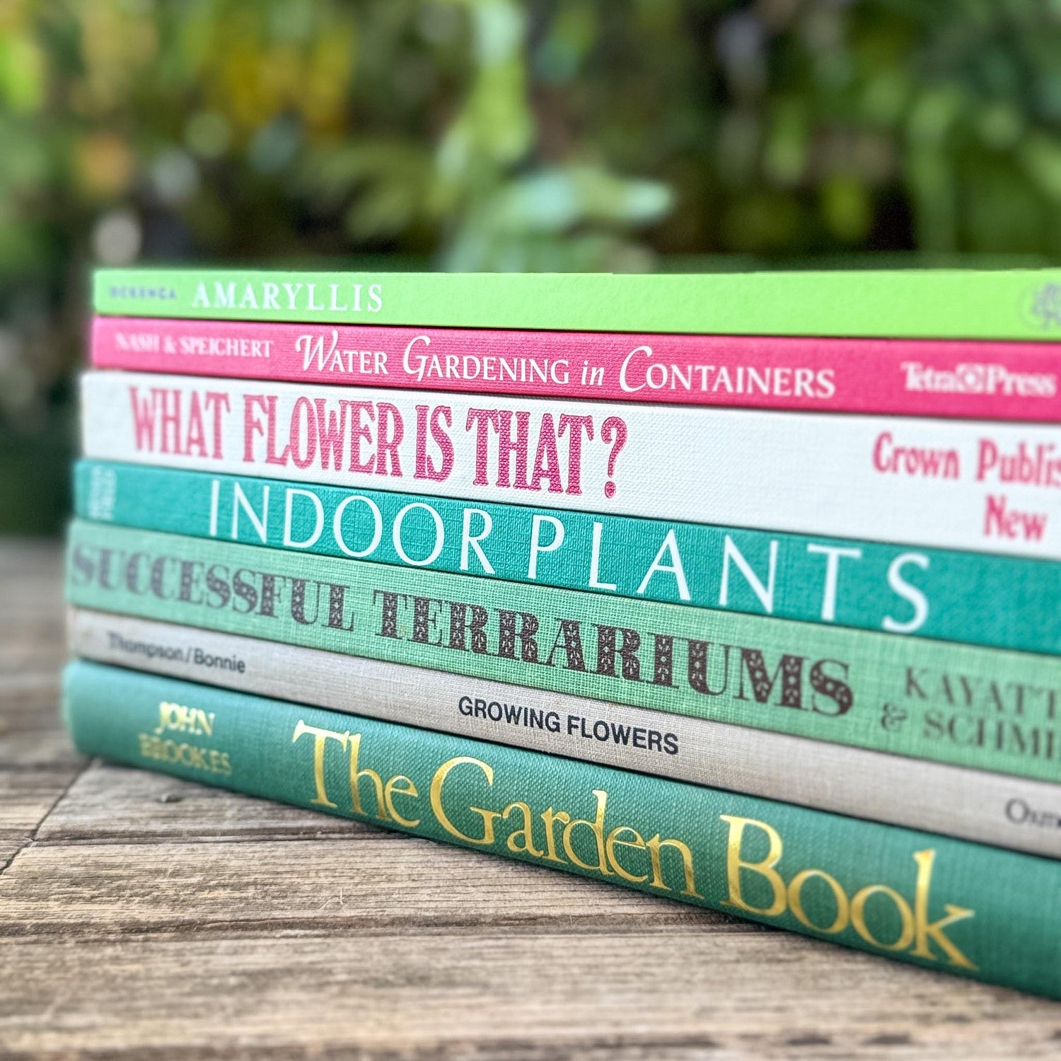 Oversized Coffee Table Garden Book Bundle in Green and Pink - Pretty Old Books